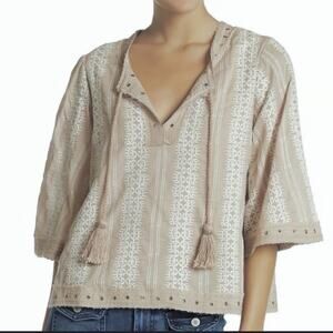 Tularosa Huxley Embroidered Blouse with Tie Front Small